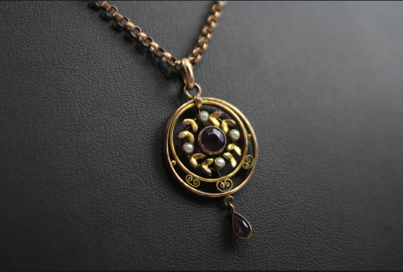 Art Nouveau pendant and chain circa 1890