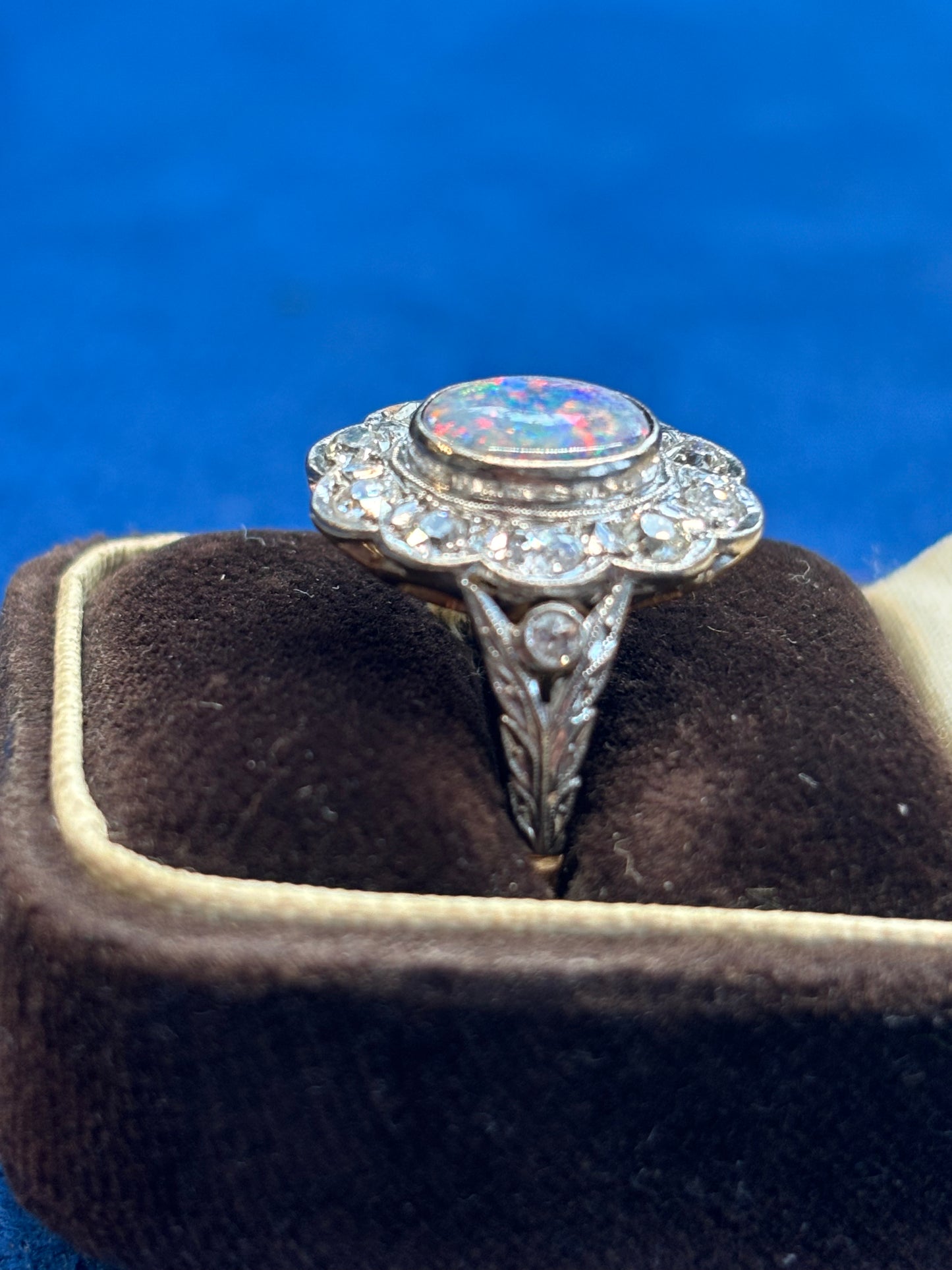 Opal and diamond 18ct and platinum ring