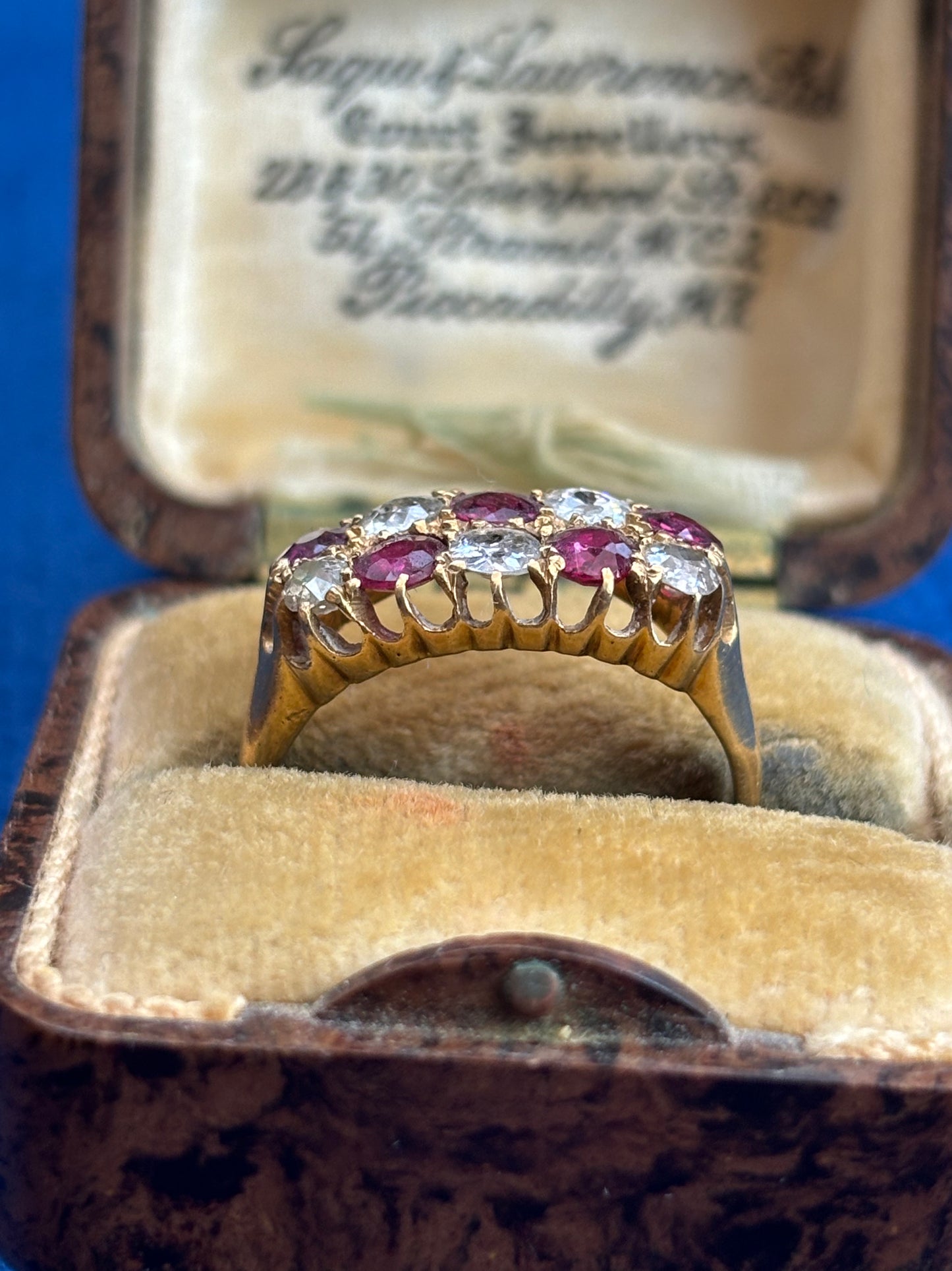 Edwardian ruby and diamond chequer board ring