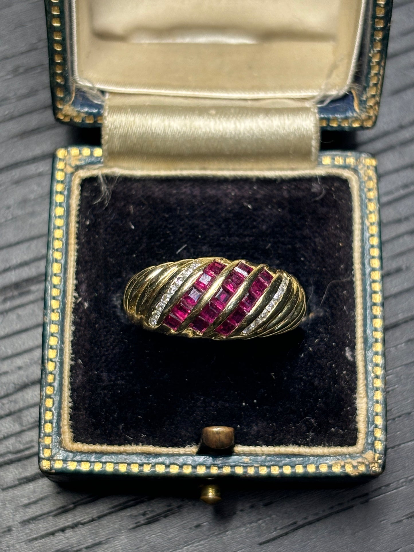 1990s Ruby and diamond 18ct gold bombe ring