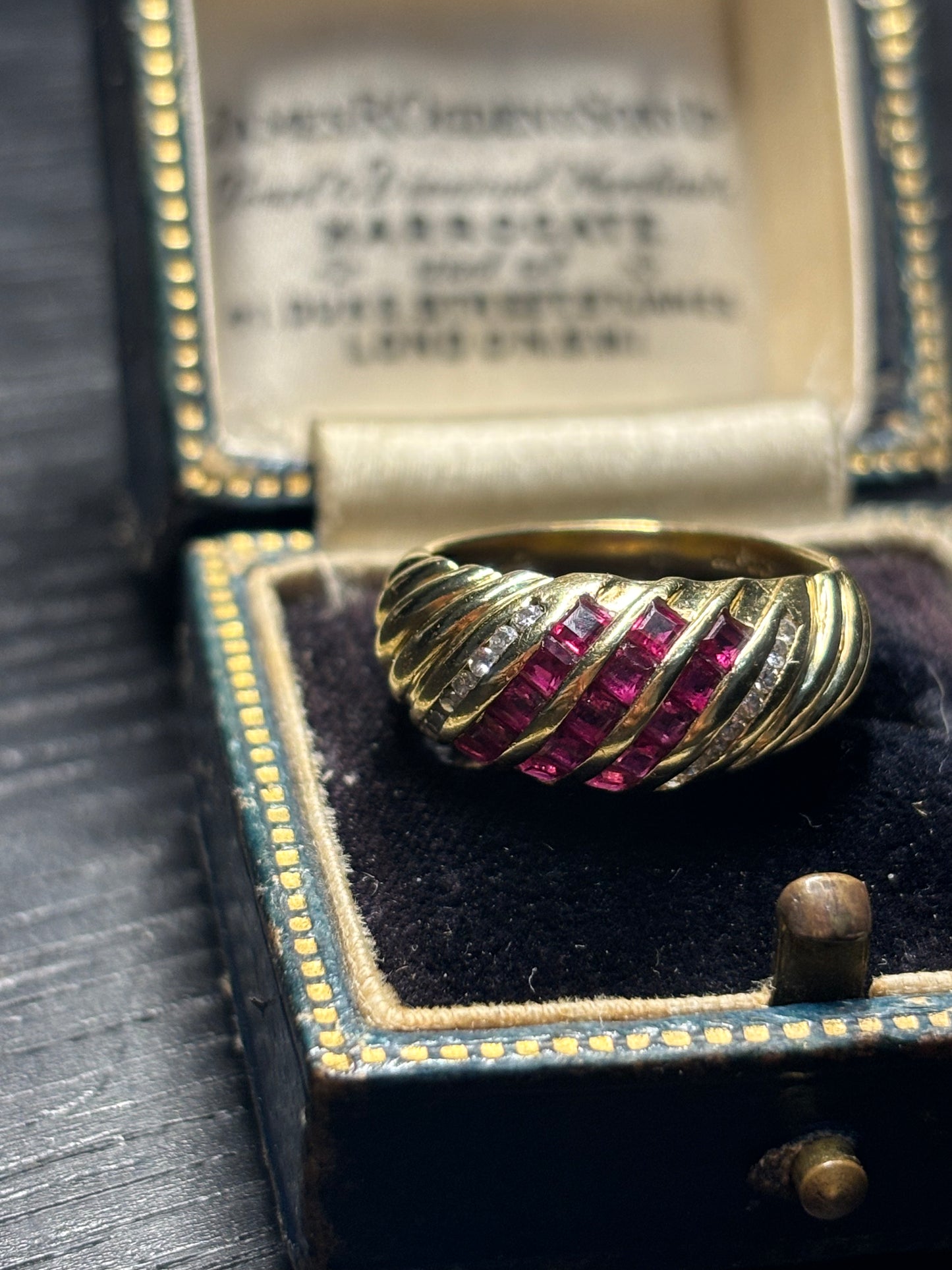 1990s Ruby and diamond 18ct gold bombe ring