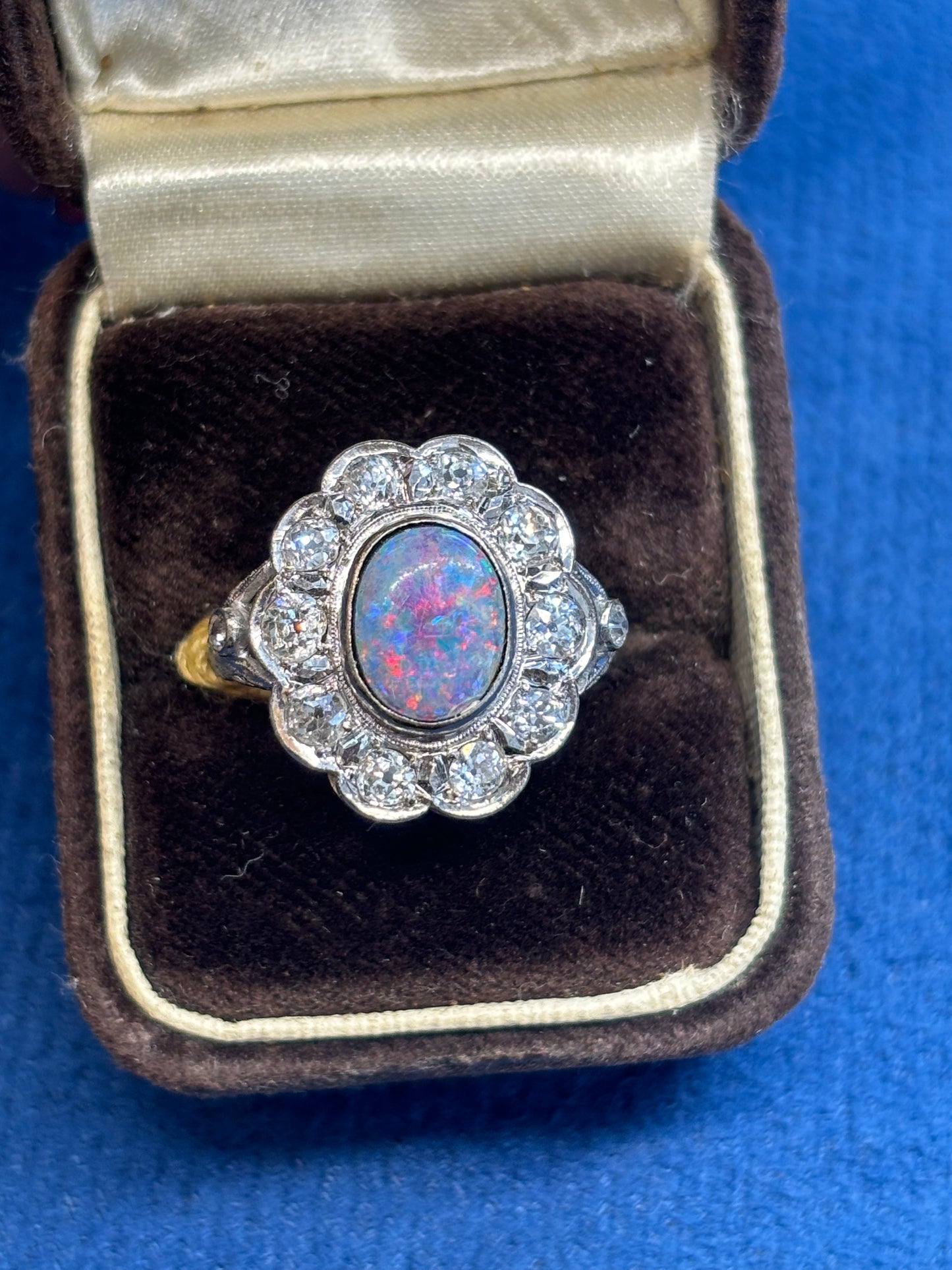 Opal and diamond 18ct and platinum ring