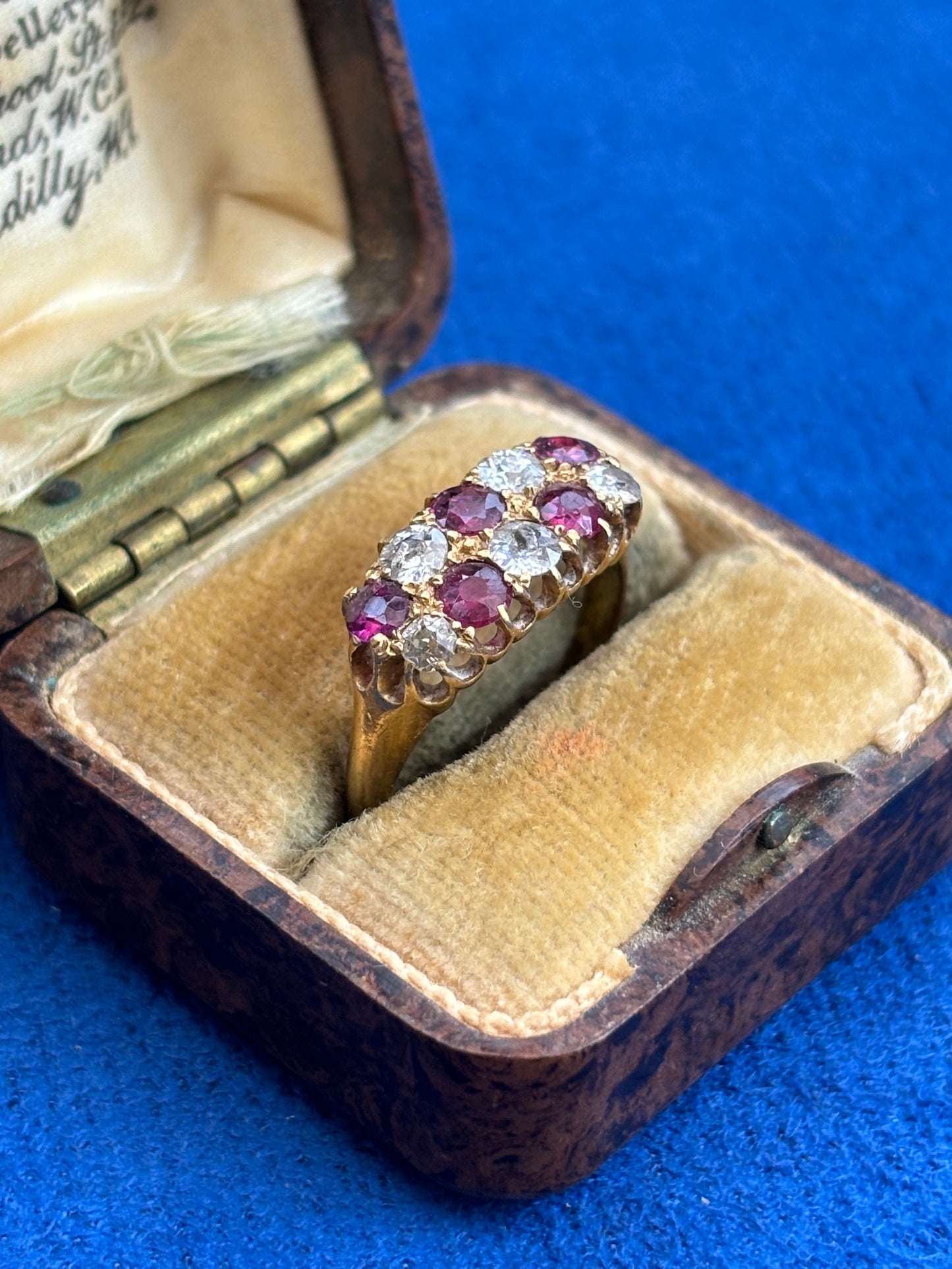 Edwardian ruby and diamond chequer board ring