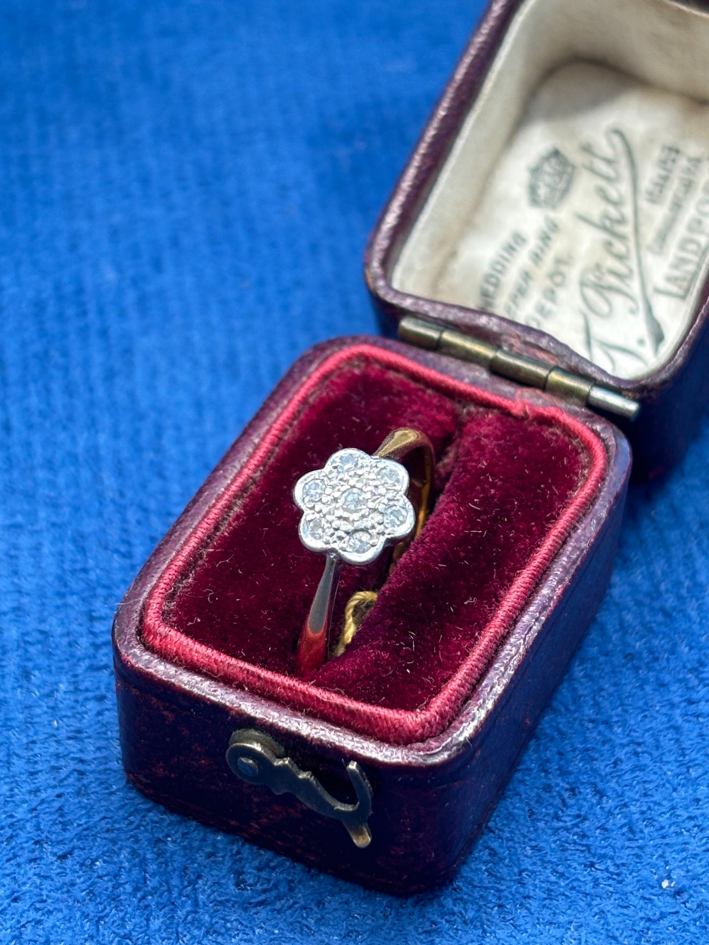 Diamond daisy ring set in 18ct gold and platinum