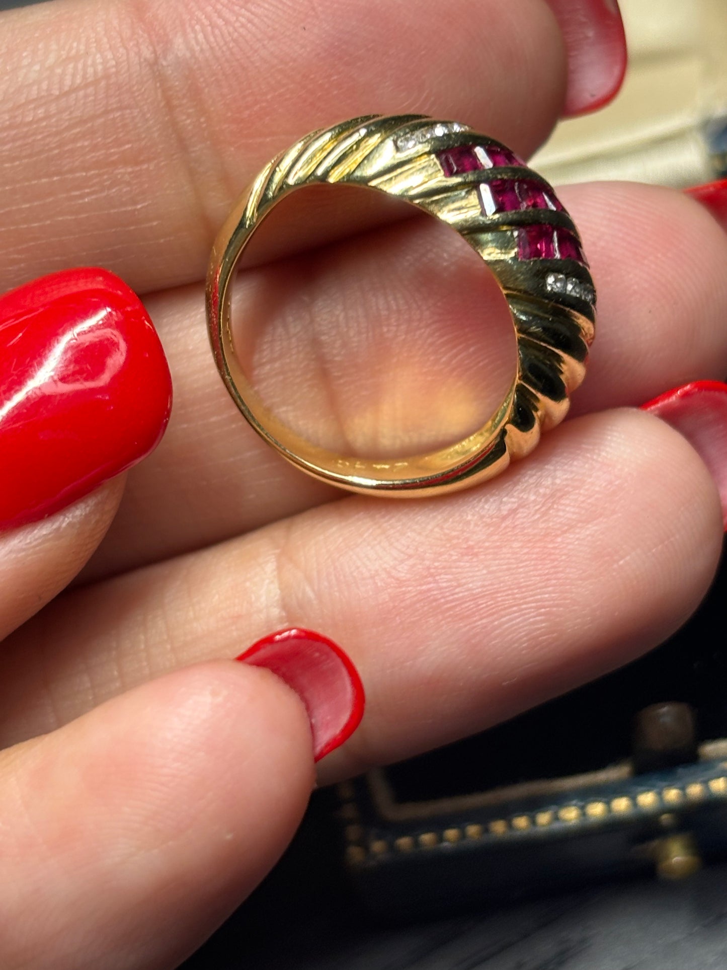 1990s Ruby and diamond 18ct gold bombe ring