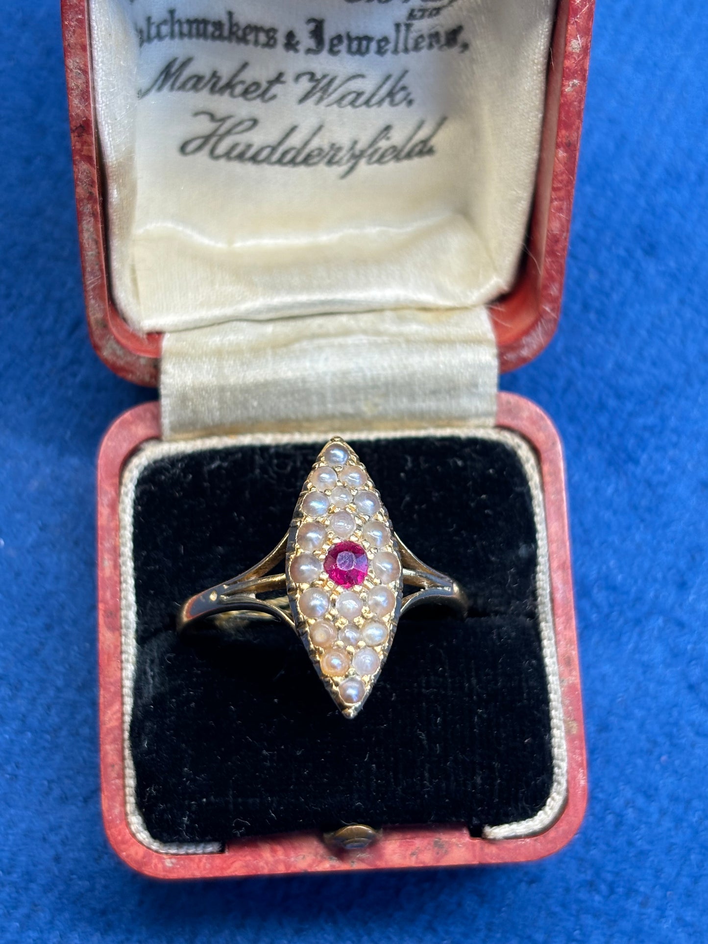 Antique ruby & seed pearl 18ct gold ring