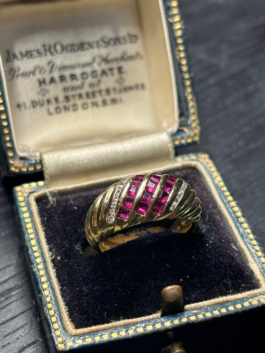 1990s Ruby and diamond 18ct gold bombe ring